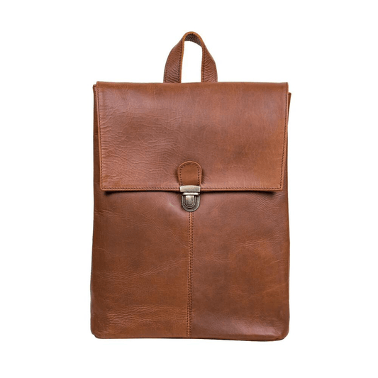 Brown Square Leather Backpack For Work - CoreFlexInd