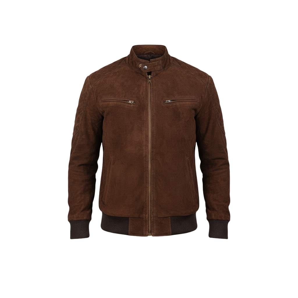 Brown suede jacket on a white background