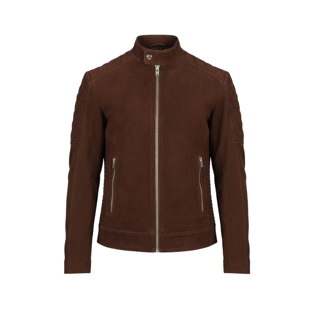 Brown leather jacket on a white background