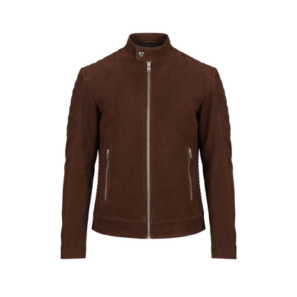 Brown leather jacket on a white background