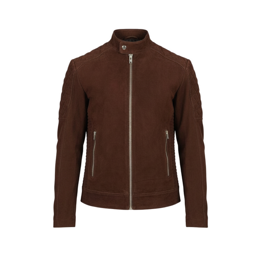 Brown leather jacket on a white background