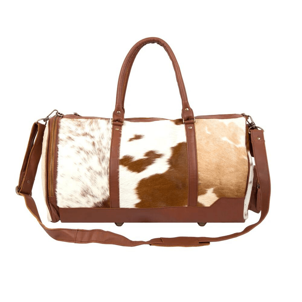 Brown and White Natural Cowhide Leather Columbus Weekender - CoreFlexInd