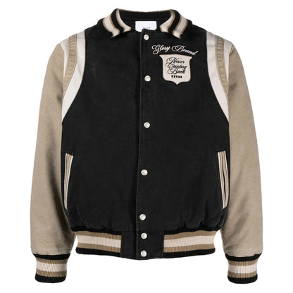 Men Logo Embroidered Canvas Bomber Jacket