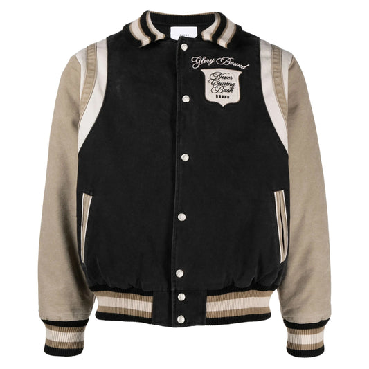 Men Logo Embroidered Canvas Bomber Jacket