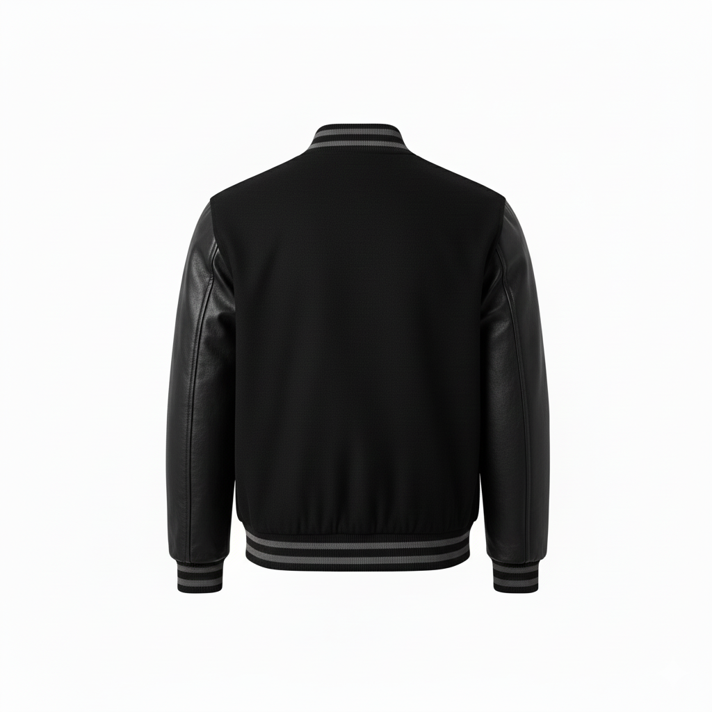 Black jacket with leather sleeves on a white background