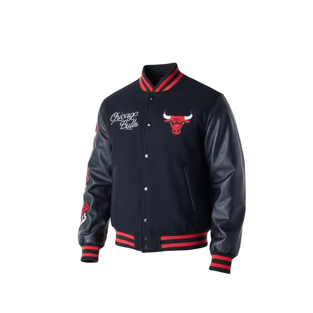Chicago Bulls NBA Patch Black and Red Varsity Jacket -1- CoreFlexInd
