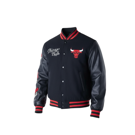 Chicago Bulls NBA Patch Black and Red Varsity Jacket -1- CoreFlexInd