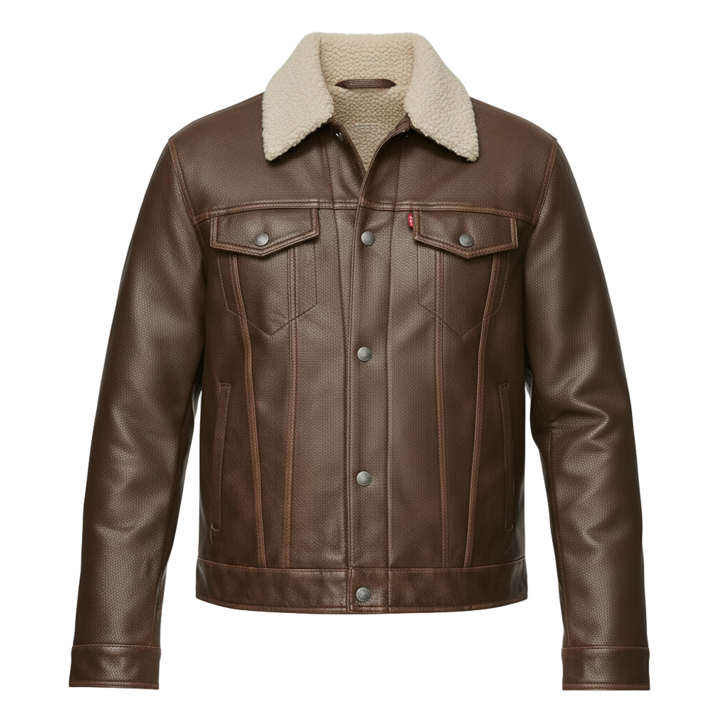 Classic Brown Leather Shearling Aviator Jacket - CoreFlexInd