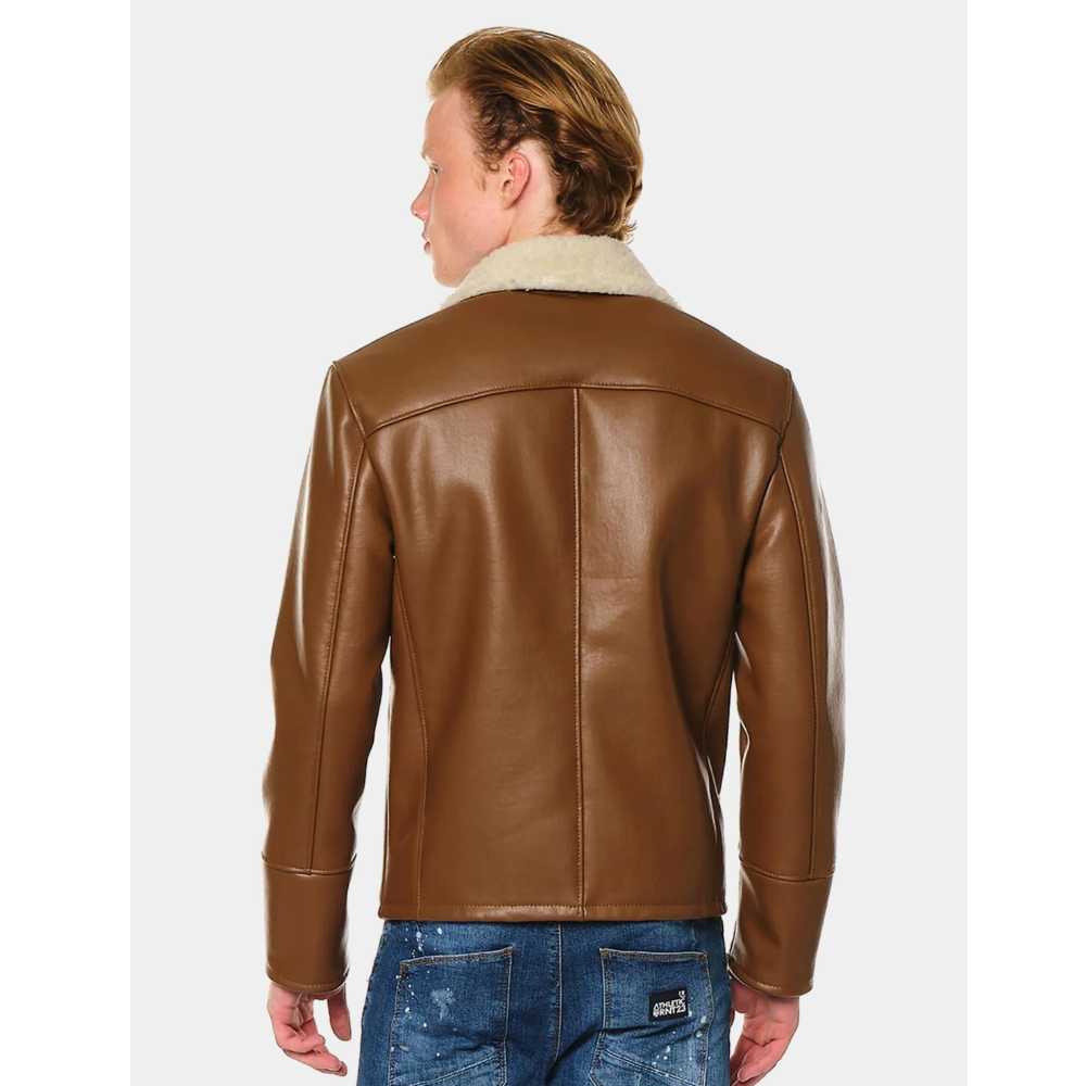 Classic Tan Leather Shearling Biker Jacket