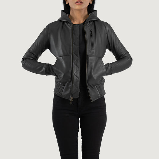 Cropped Leather Bomber Jacket