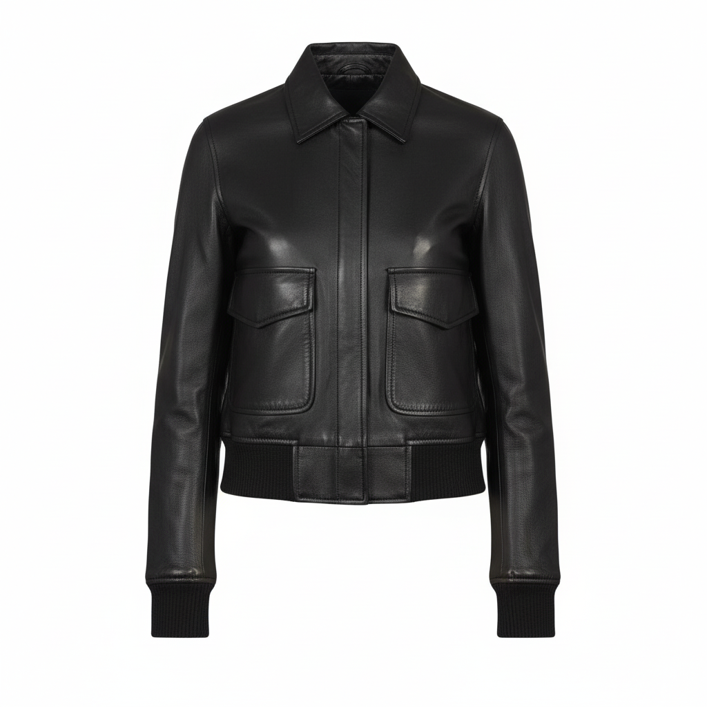 Black leather jacket on a white background