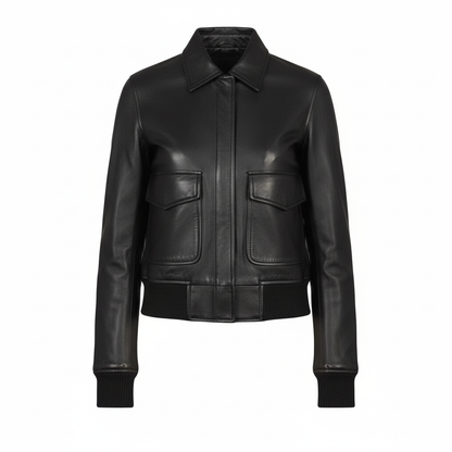 Black leather jacket on a white background