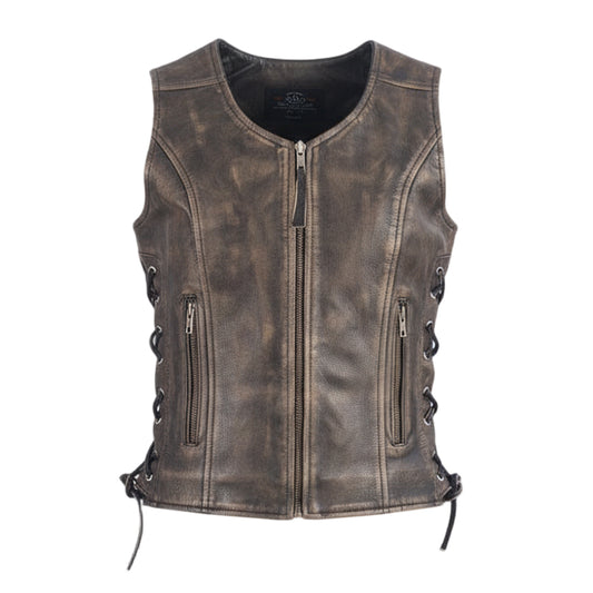Distressed Brown Leather Biker Vest