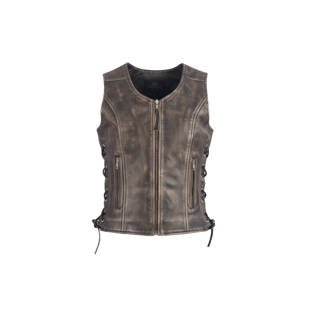 Brown leather vest on a white background