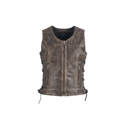 Brown leather vest on a white background
