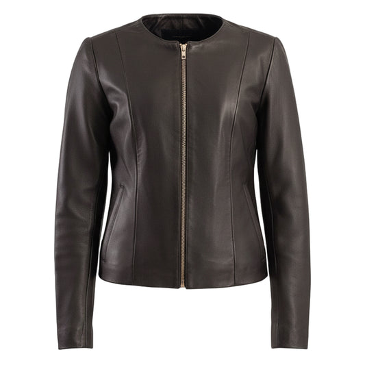 سترة جلدية بدون ياقة باللون البني من إليكسير 