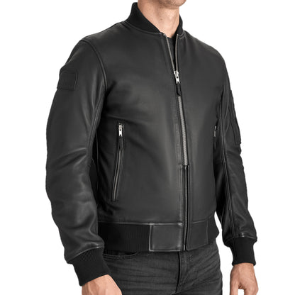 Falcon Leather Aviator Jacket Black