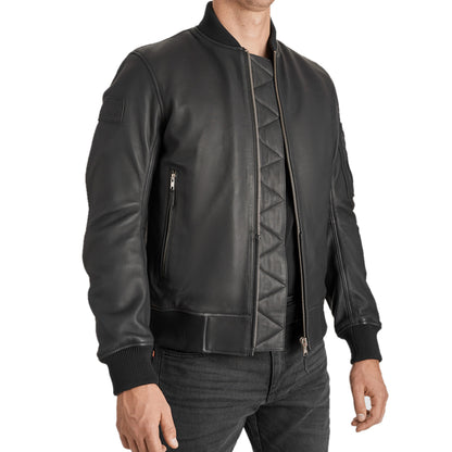 Falcon Leather Aviator Jacket Black