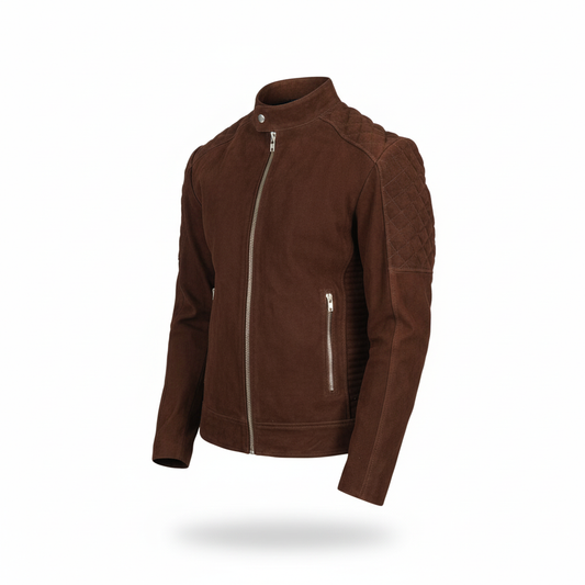 Brown leather jacket on a white background