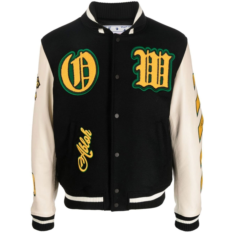 Graphics Leather Varsity Jacket Black-1