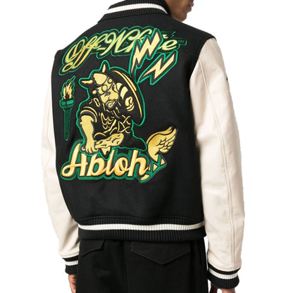 Graphics Leather Varsity Jacket Black-2