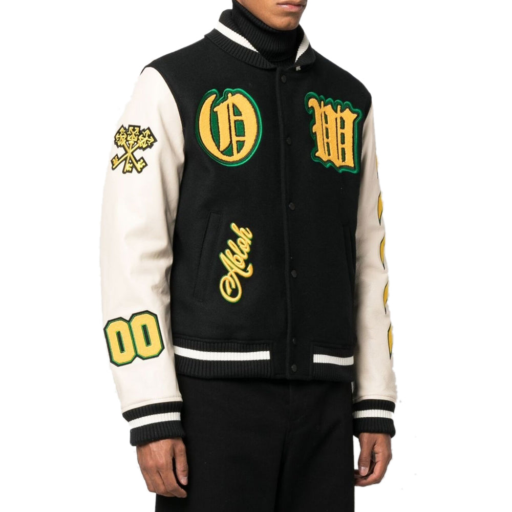 Graphics Leather Varsity Jacket Black-4