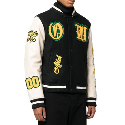 Graphics Leather Varsity Jacket Black-4