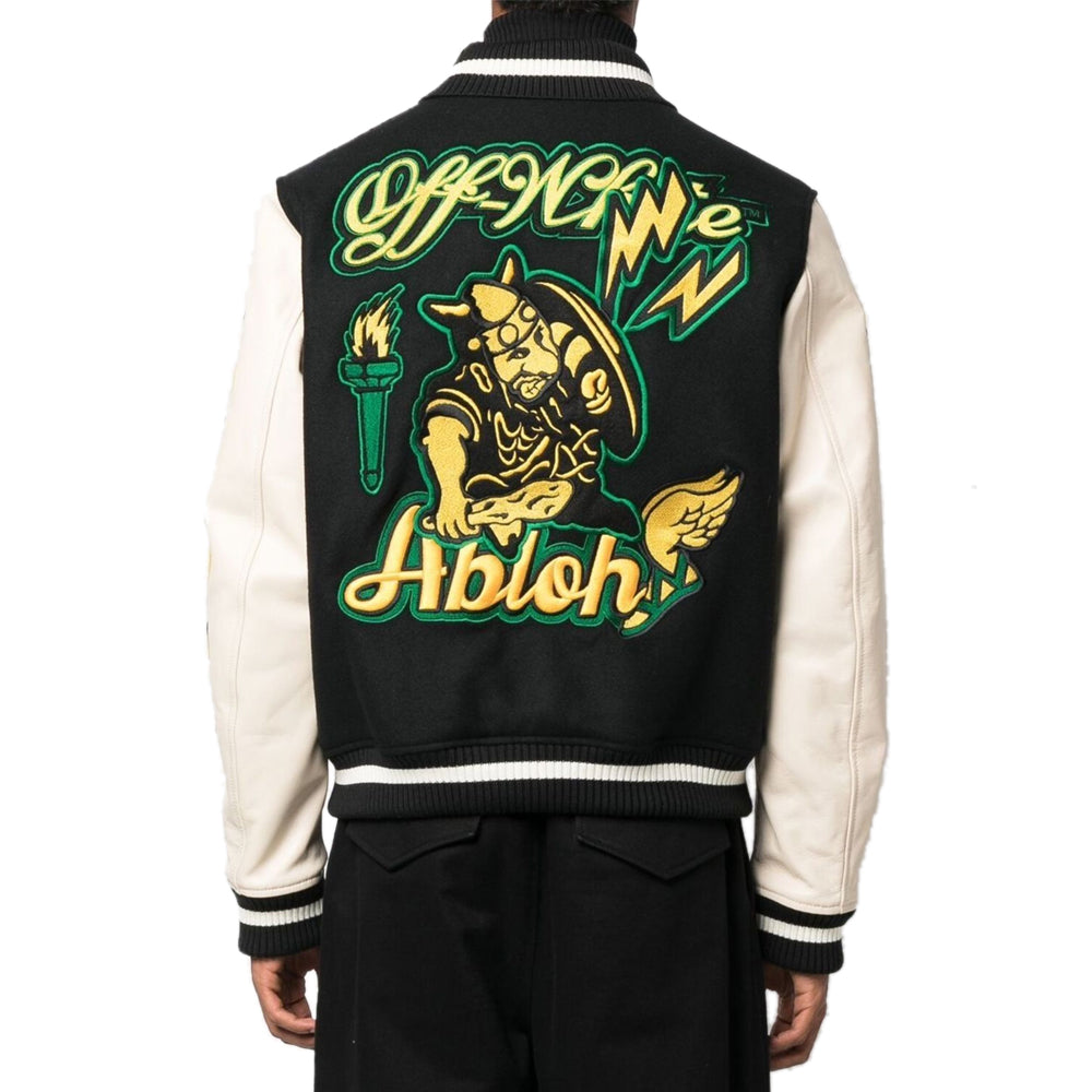 Graphics Leather Varsity Jacket Black-5