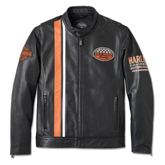 سترة جلدية رجالية HD بمناسبة الذكرى السنوية الـ 120 باللون الأسود