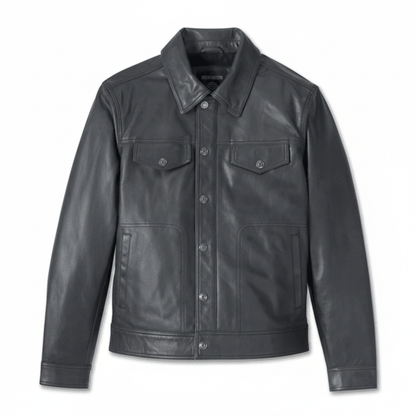 Black leather jacket on a white background