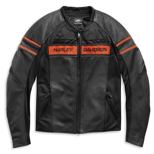 جاكيت جلدي رجالي HD Brawler باللونين الأسود والبرتقالي
