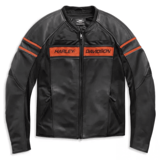 H-D Men's Leather Jacket Brawler Black and orange - CoreFlexInd