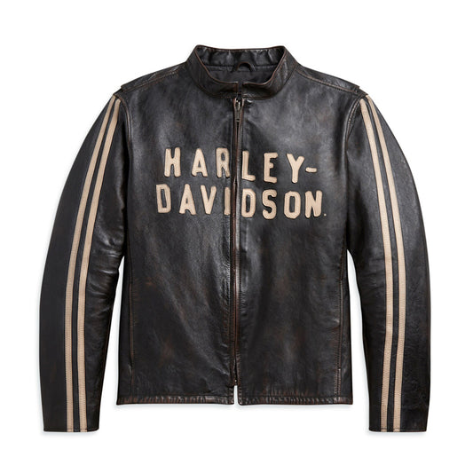 Pánská kožená bunda HD s pruhovanými rukávy