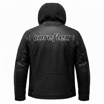 Black jacket with 'coreflex' logo on the back against a white background