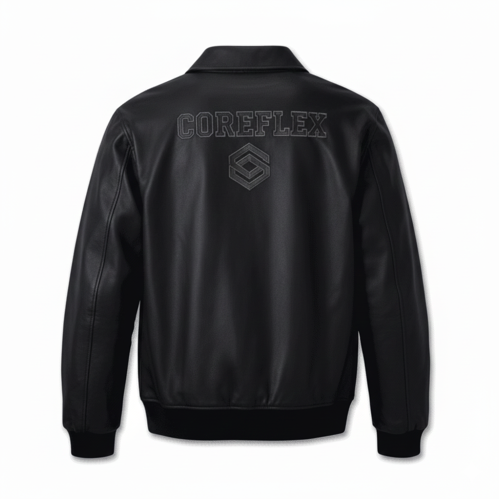 Black jacket with 'COREFLEX' branding on the back against a white background
