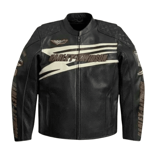 H-D Sprocket Racing Perforated Biker Leather Jacket - CoreFlexInd