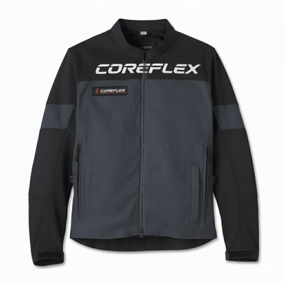 Black and gray jacket with COREFLEX branding on a white background