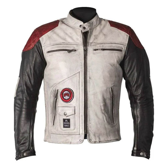 Helstons Tracker Leather Jacket - White / Black / Red - CoreFlexInd