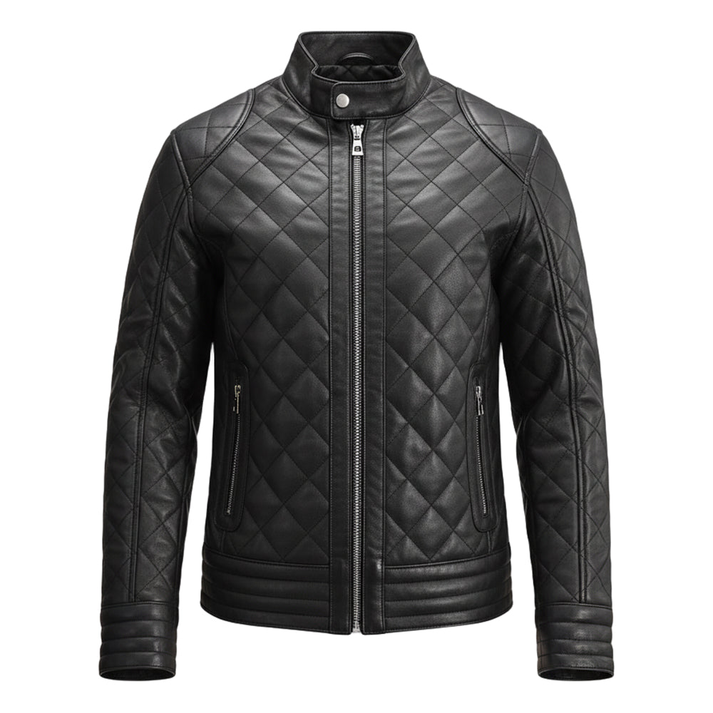 Prošívaná černá kožená bunda Henry