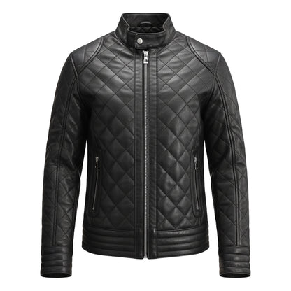 Prošívaná černá kožená bunda Henry