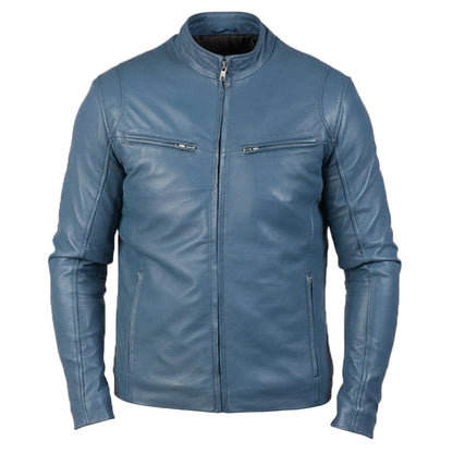 Ionicky modrá kožená motorkářská bunda