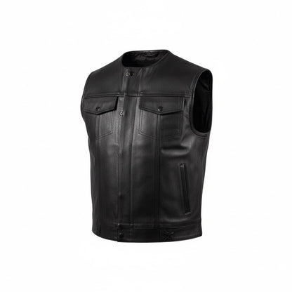 Black leather vest on a white background