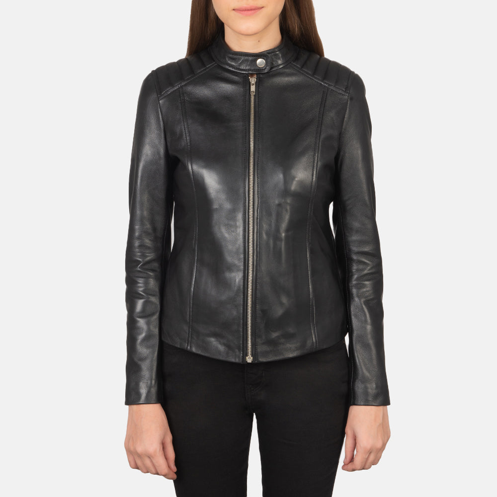 Kelsee Black Leather Biker Jacket