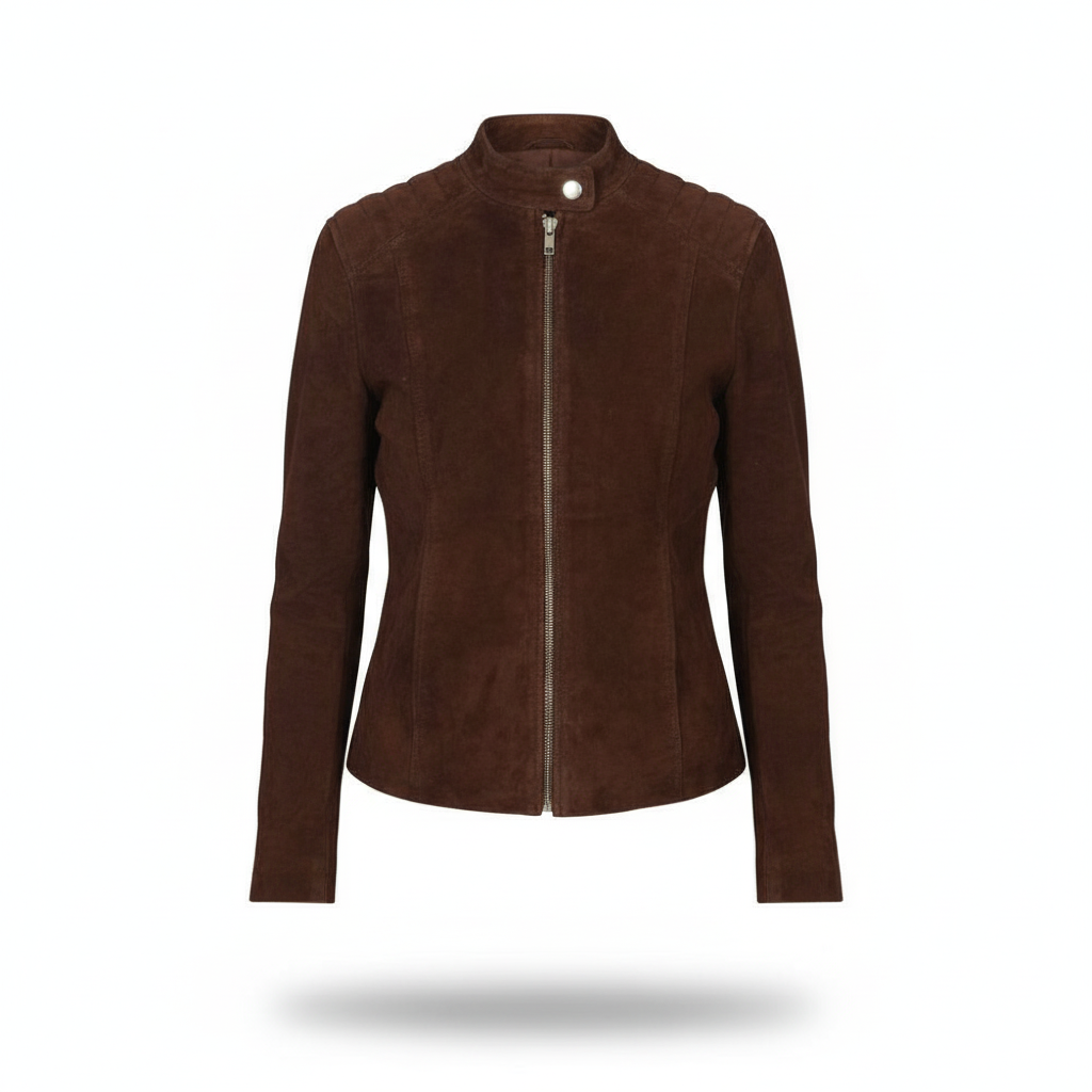 Brown suede jacket on a white background