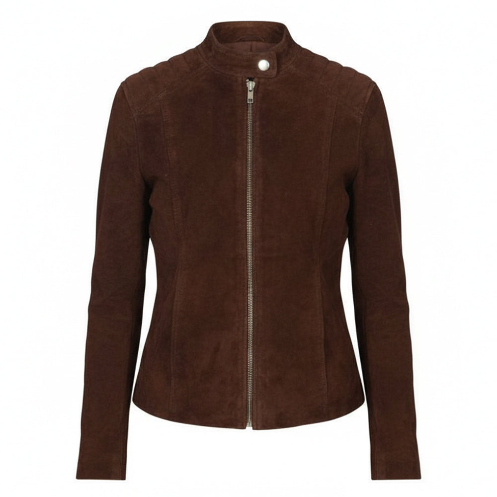 جاكيت راكبي الدراجات النارية من جلد الغزال موكا من Kelsee 