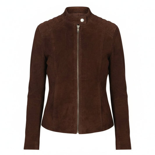 جاكيت راكبي الدراجات النارية من جلد الغزال موكا من Kelsee 