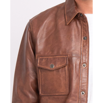 Krome Men's Button-Down Leather Shirt