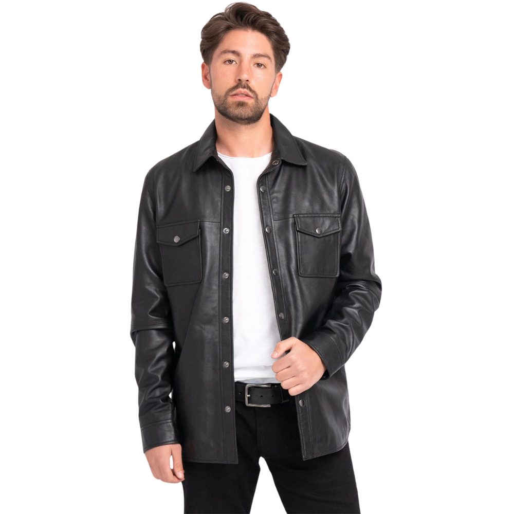 Krome Men's Button-Down Leather Shirt