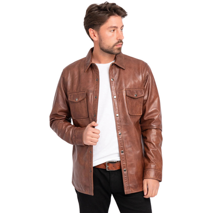 Krome Men's Button-Down Leather Shirt