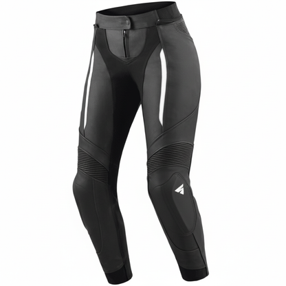 Black motorcycle pants on a white background